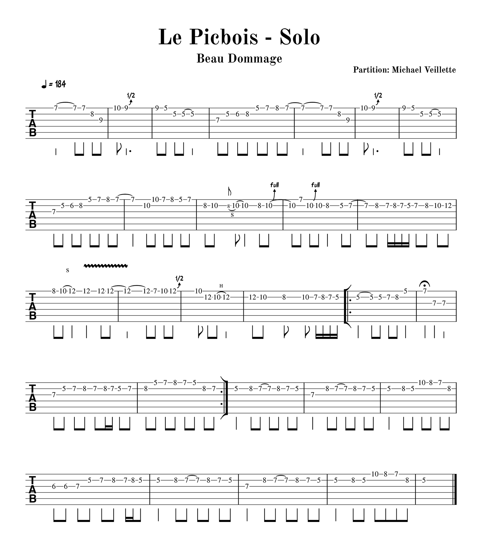 Beau Dommage - Le Picbois - Solo de guitare avec partition