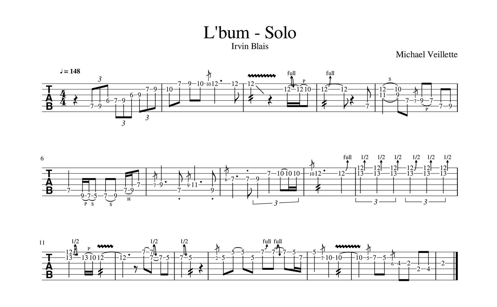 L'Bum - Irvin Blais - Solo de guitare avec partition