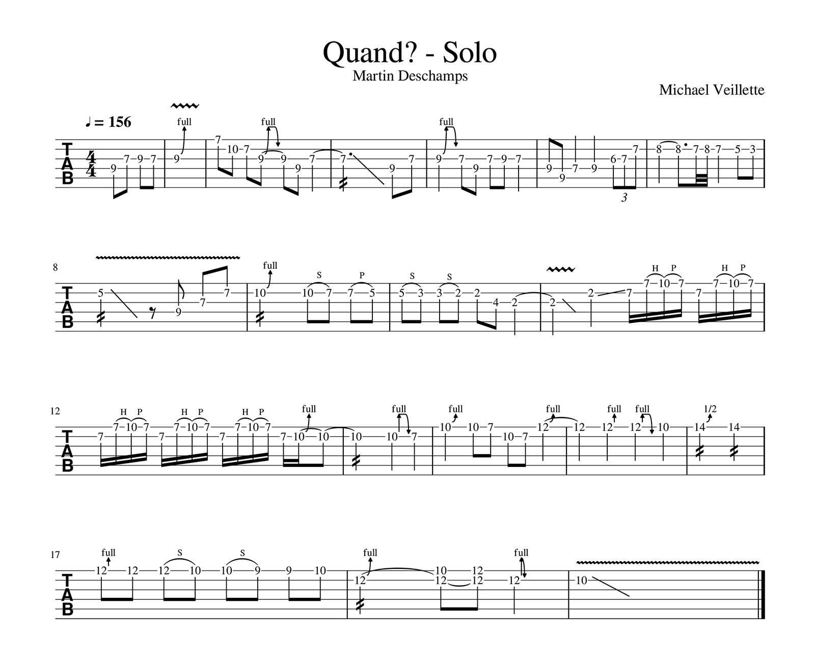 Quand? - Martin Deschamps - Solo de guitare avec partition