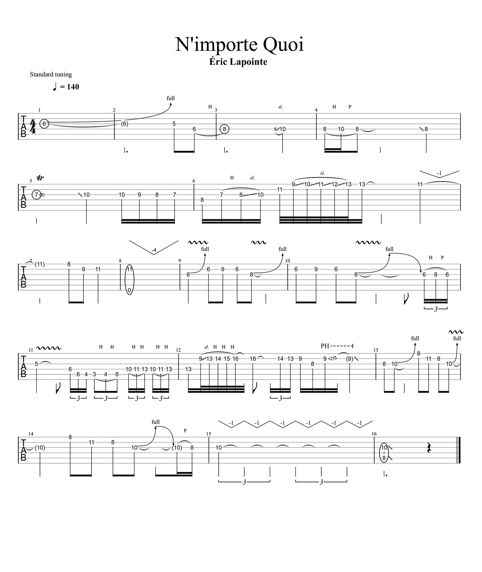 N'importe Quoi - Éric Lapointe - Solo de guitare avec partition