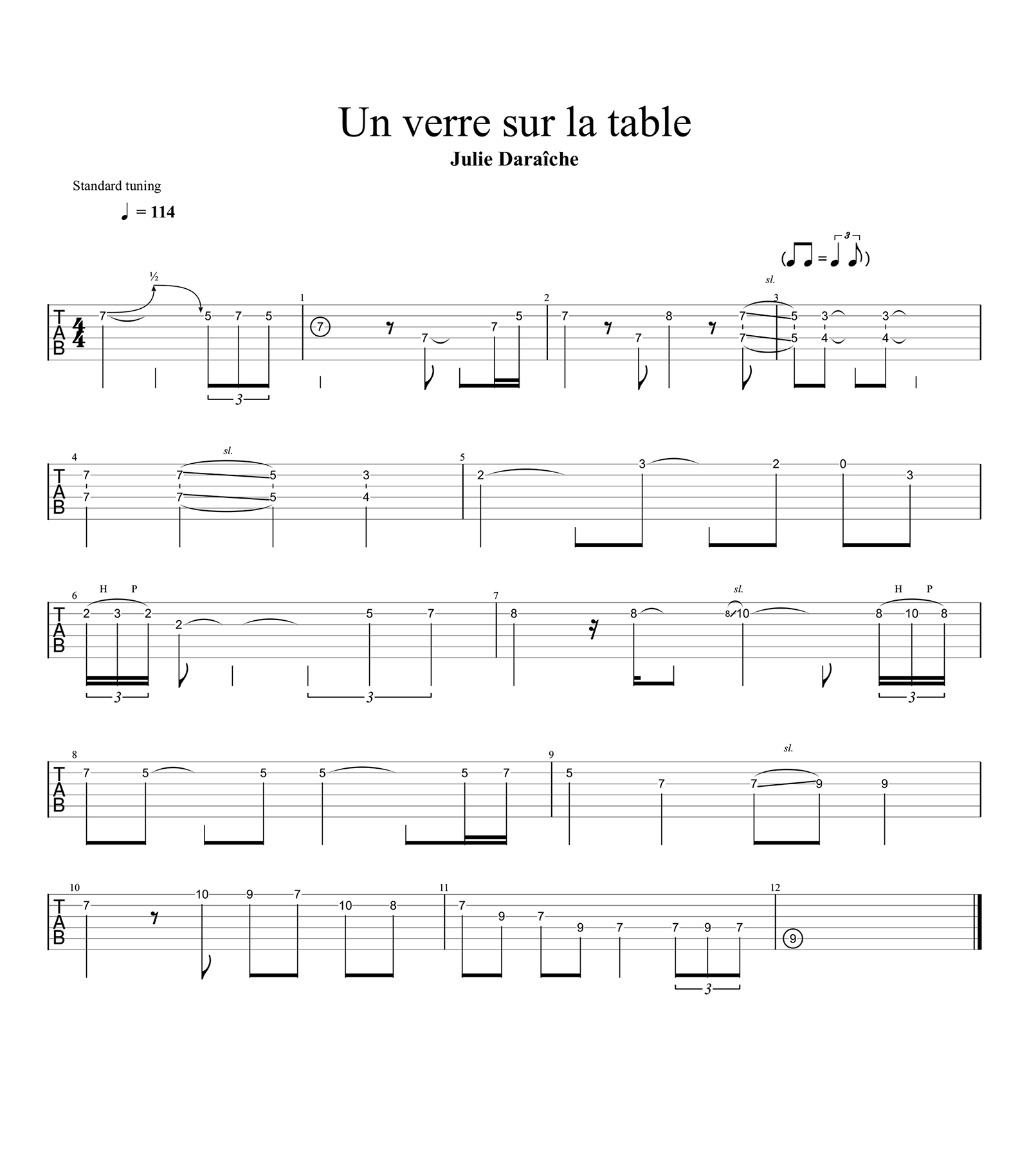 Un verre sur la table - Julie Daraîche - Solo de guitare avec partition