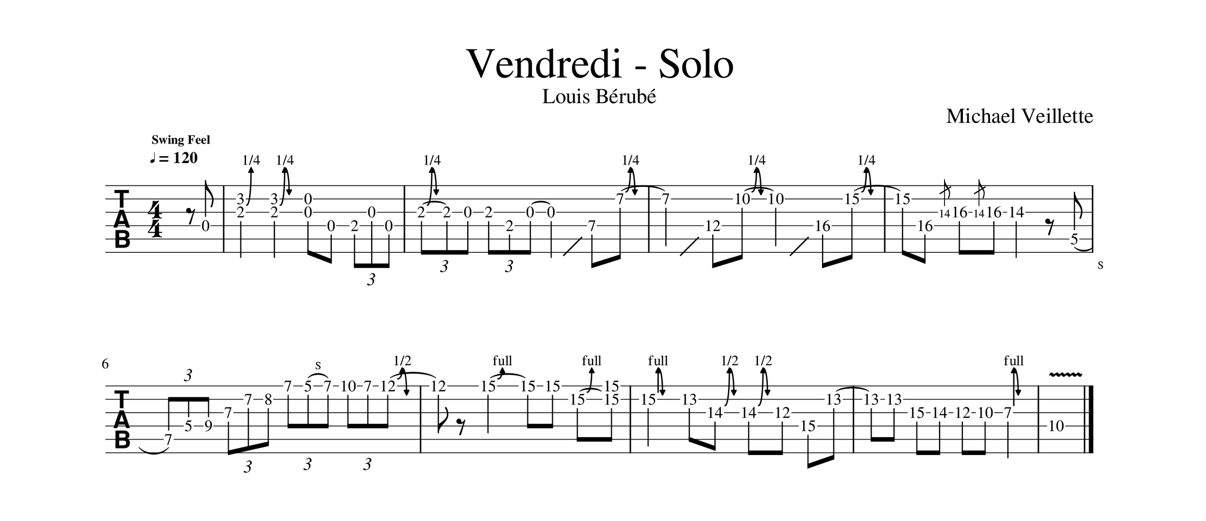 Vendredi - Louis Bérubé - Solo de guitare avec partition