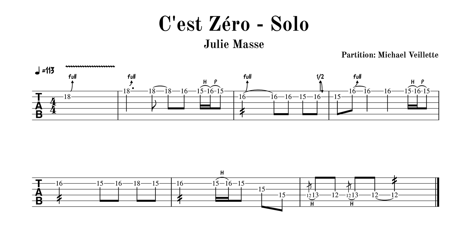 Julie Masse - C'est Zéro - Solo de guitare avec partition