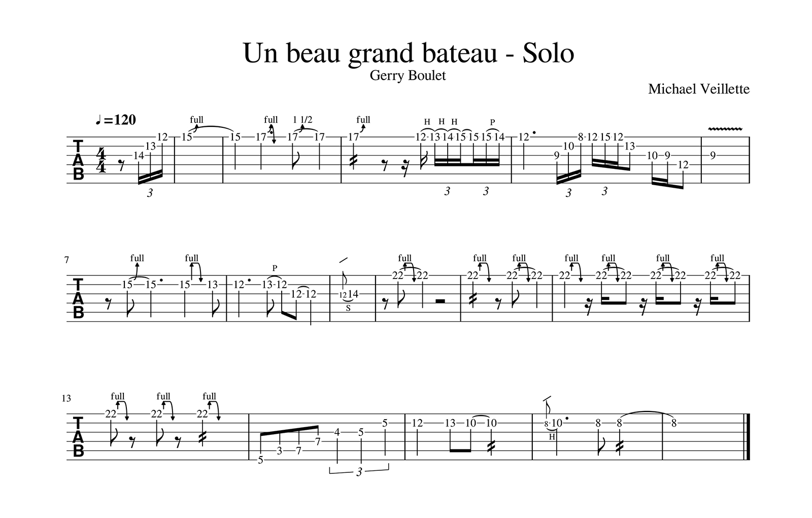 Un beau grand bateau - Gerry Boulet - Solo de guitare avec partition