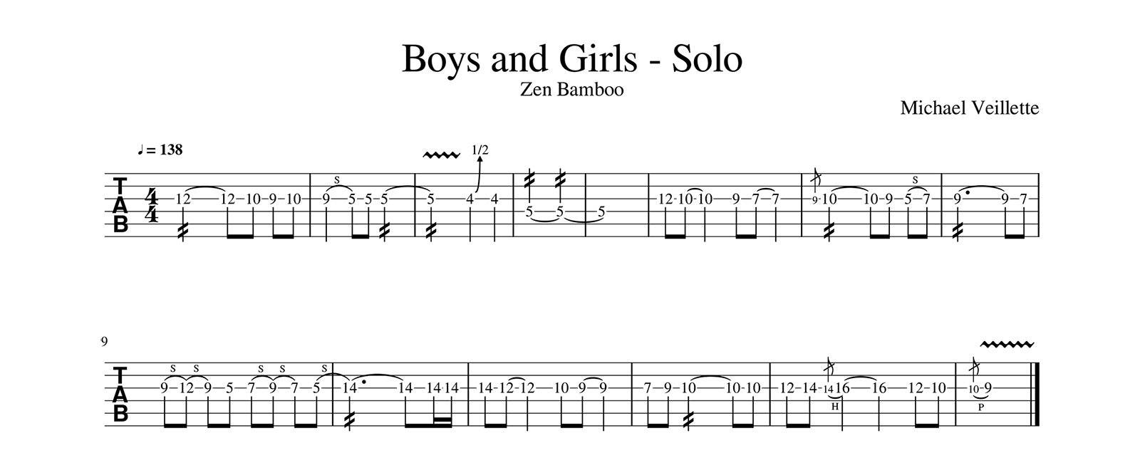 Boys and Girls - Zen Bamboo - Solo de guitare avec partition