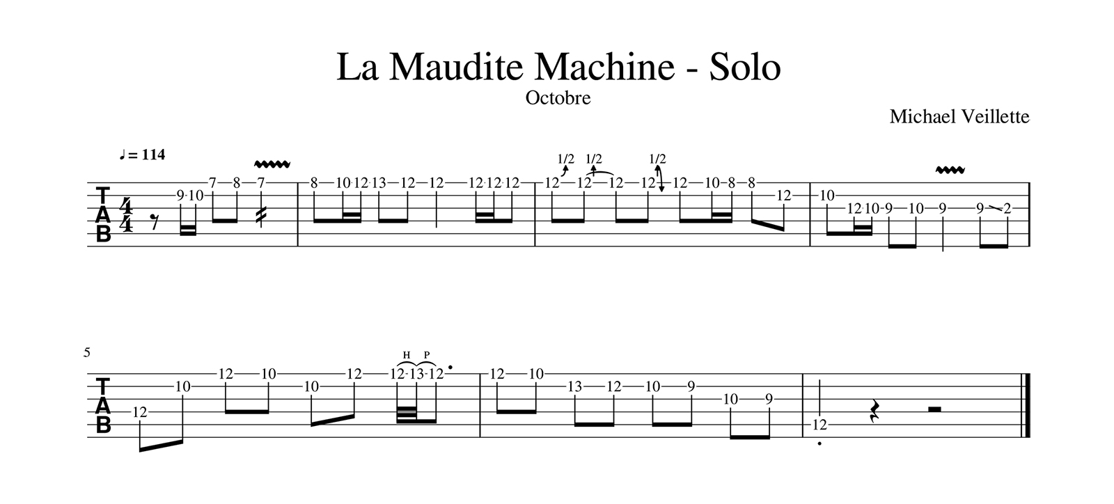 La Maudite Machine - Octobre - Solo de guitare avec partition