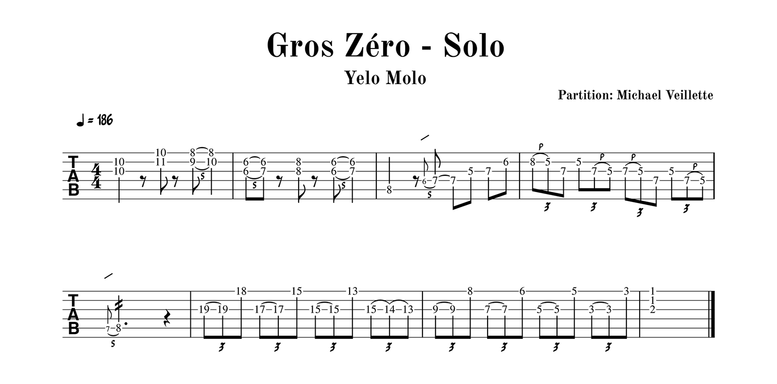 Gros zéro - Yelo Molo - Solo de guitare avec partition
