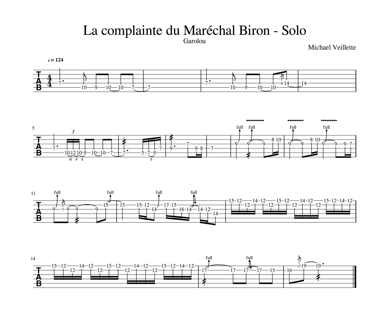 La complainte du Maréchal Biron - Garolou - Solo de guitare avec partition