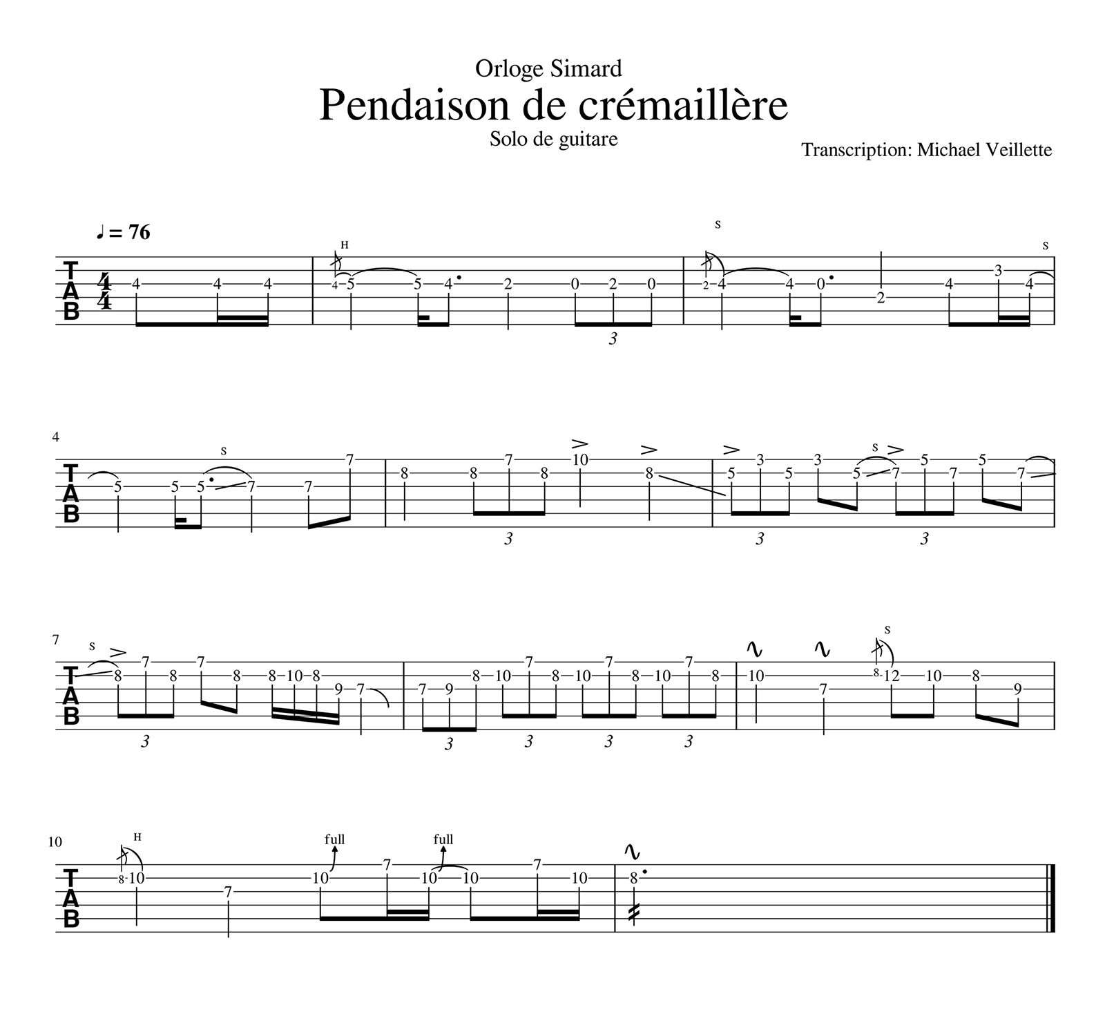 Orloge Simard - Pendaison de crémaillère - Solo de guitare avec partition