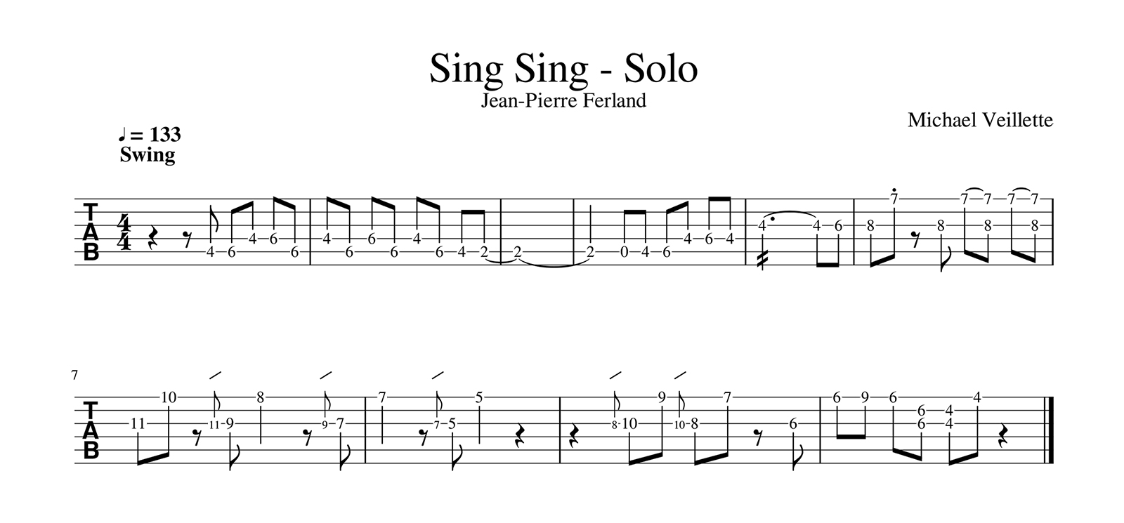 Sing Sing - Jean-Pierre Ferland - Solo de guitare avec partition