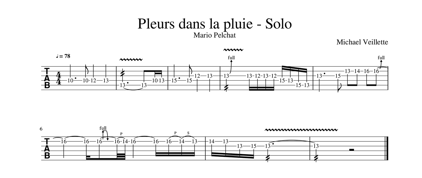 Pleurs dans la pluie - Mario Pelchat - Solo de guitare avec partition
