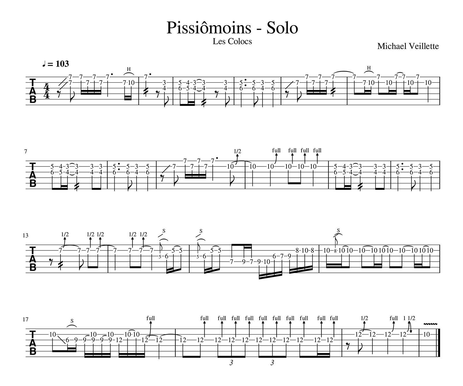 Pissiômoins  - Les Colocs - Solo de guitare avec partition