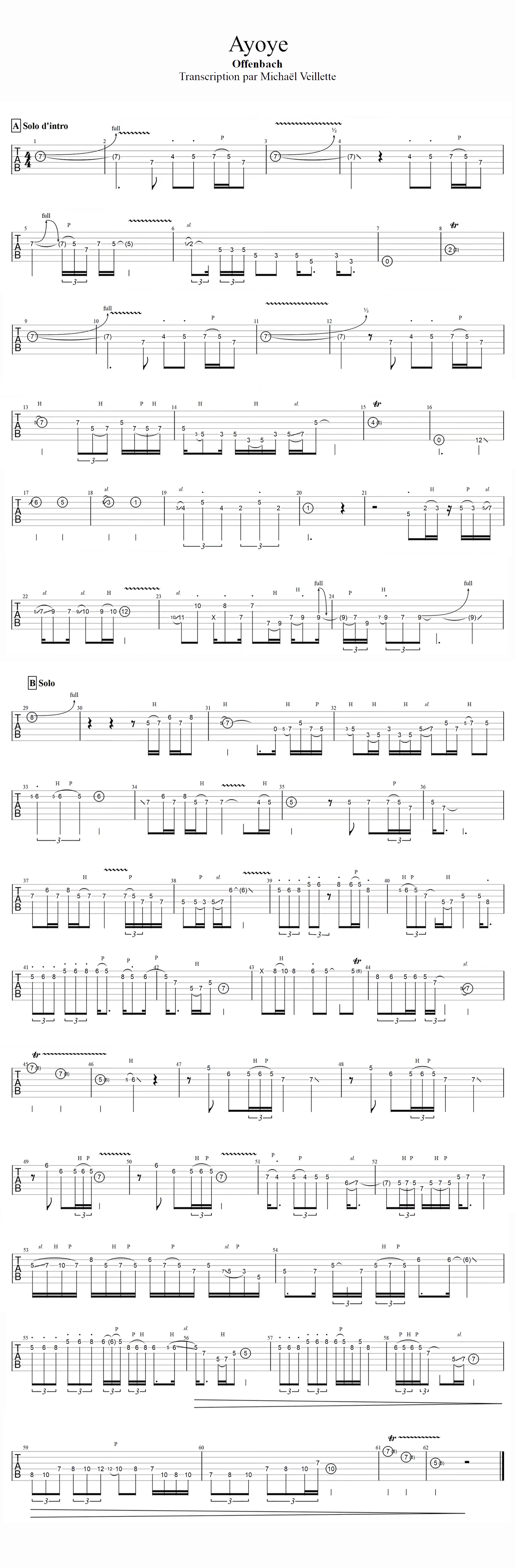 Ayoye - Offenbach - Solos de guitare avec partition