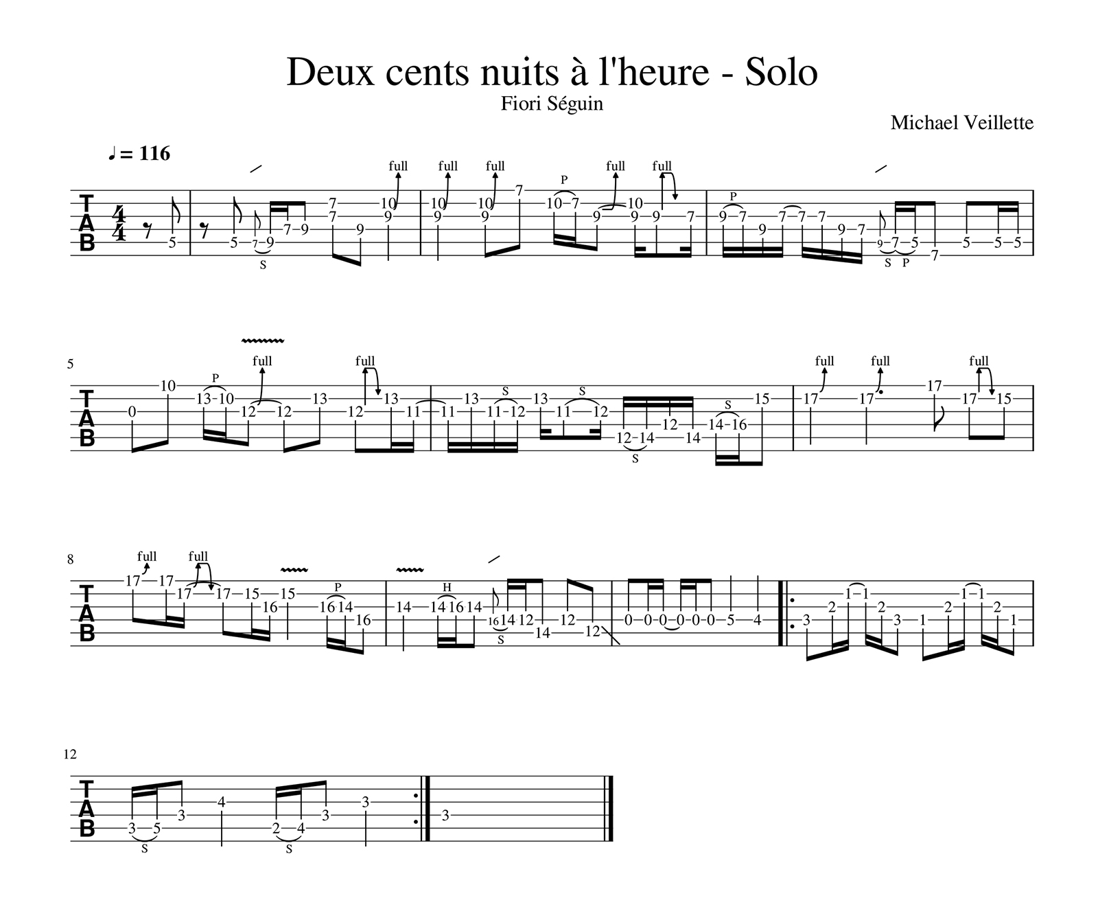 Deux cents nuits à l'heure - Fiori Séguin - Solo de guitare avec partition