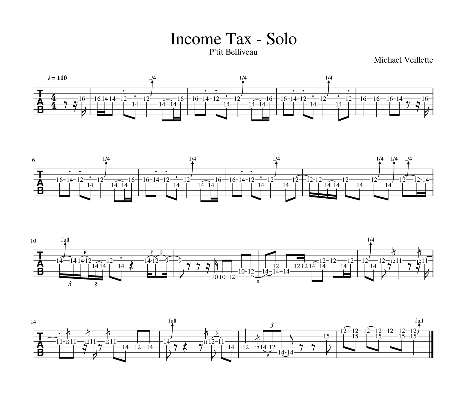 Income Tax - P'tit Belliveau - Solo de guitare avec partition